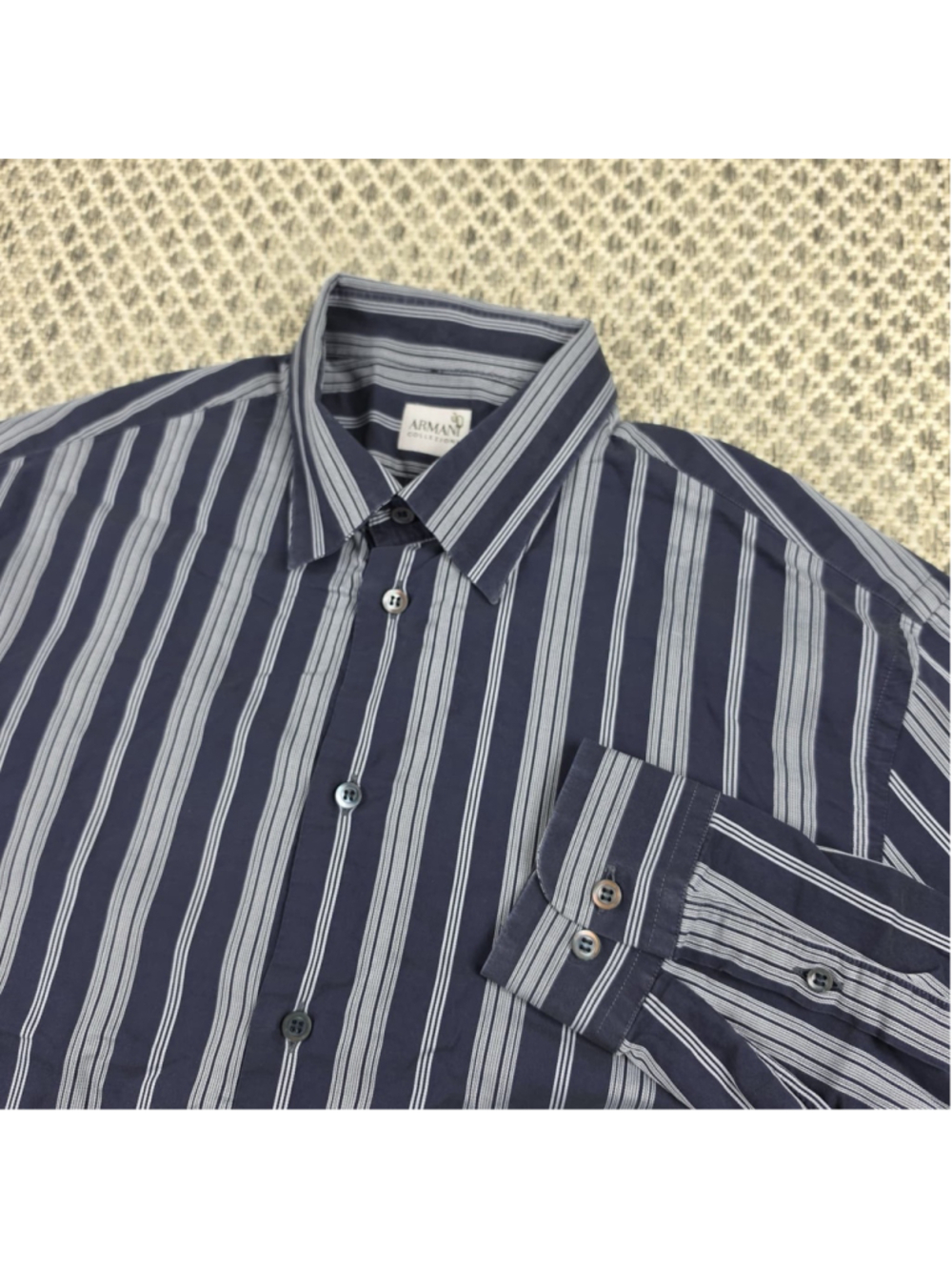 Armani Collezioni Striped Button Front Dress Shirt Blue Gray Men’s Large